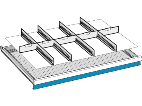 Indelingsmateriaal V. Front H 100mm 4gesleufde Lengte/5dwarsverdelers