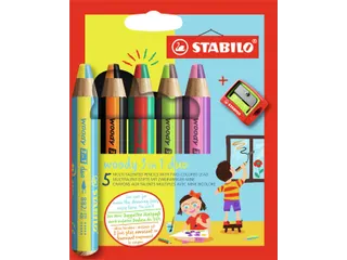 Kleurpotloden STABILO 882 woody 3 in 1 duo puntenslijper assorti 5st - 2