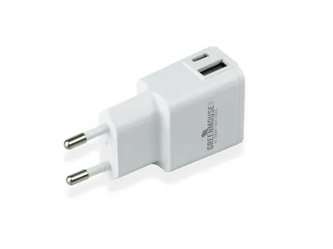 Oplader Green Mouse USB-C 1x en USB-A 1x wit blisterverpakking