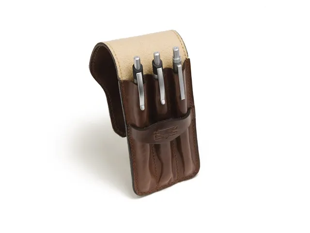 Etui pour 3 stylos Mika cuir de selle marron