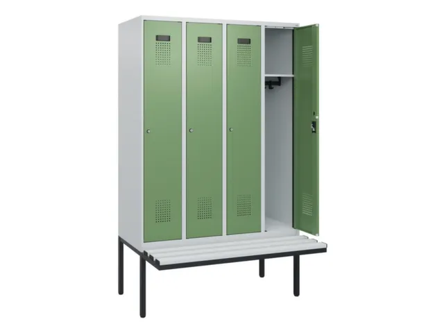 locker met bank,HxBxD 1950x1200x815mm,4vak,vak B 300mm,cilinderslot