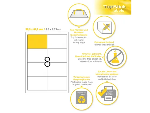 Etiketten universele labels A4 permanent 96,5x67,7mm Wit 800 stuks