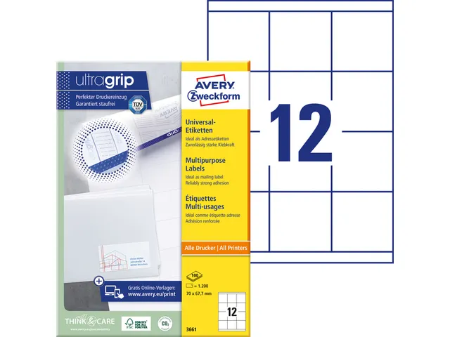 Etiquette Avery Zweckform 3661 70x67,7mm blanc 1200 pièces