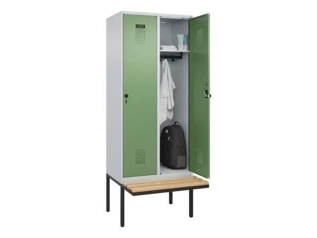 locker met bank,HxBxD 2120x800x815mm,2vak,vak B 400mm,draaigrendel