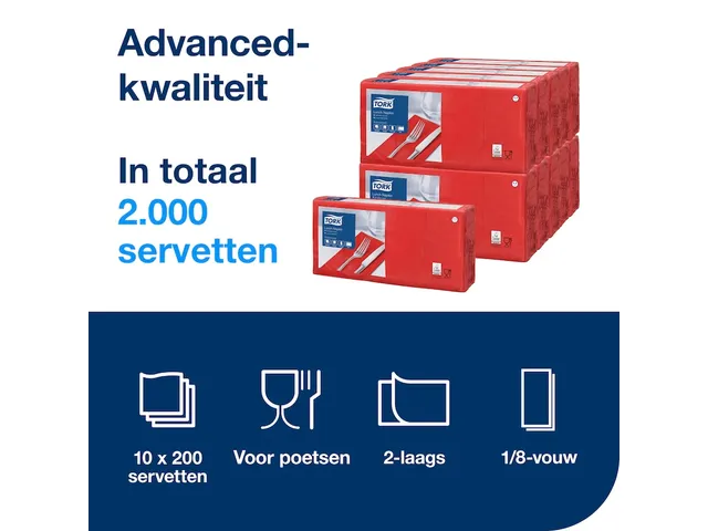 Tork 477417 Lunchservet Advanced Rood 33x33cm