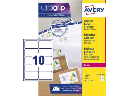 Adresetiket Avery L7173-250 99.1x57mm Wit Laserprinter 2500 Stuks