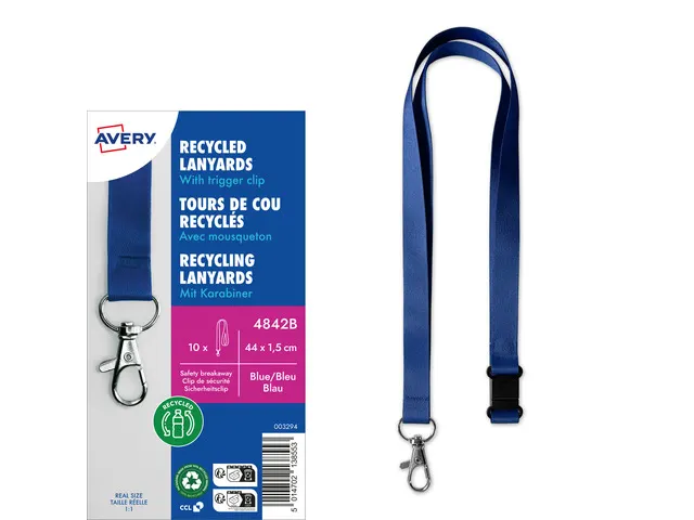 Lanyard Avery rPET blauw 440x15mm met karabijnhaak 10 stuks