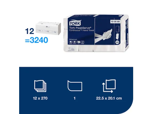 Tork 100589 PeakServe Continu Handdoek Advanced H5 1-laags 12x270 vel
