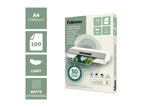 Lamineerhoes Fellowes A4 light 50% gerecycled mat 100stuks