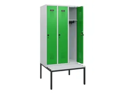 locker met bank,HxBxD 1950x900x815mm,3vak,vak B 300mm,draaigrendel