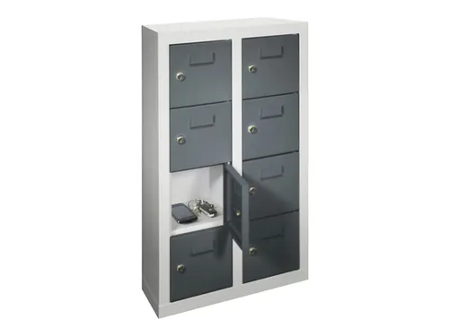 lockerkast,HxBxD 815x460x200mm,2x4vakken,RAL7035,front RAL7016