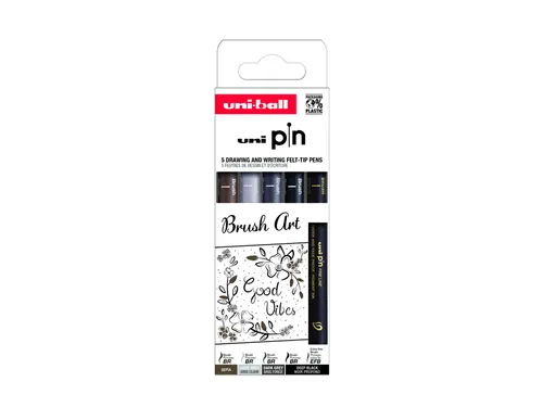 Fineliner Uni-ball Pin Brush Art set à 5 stuks assorti