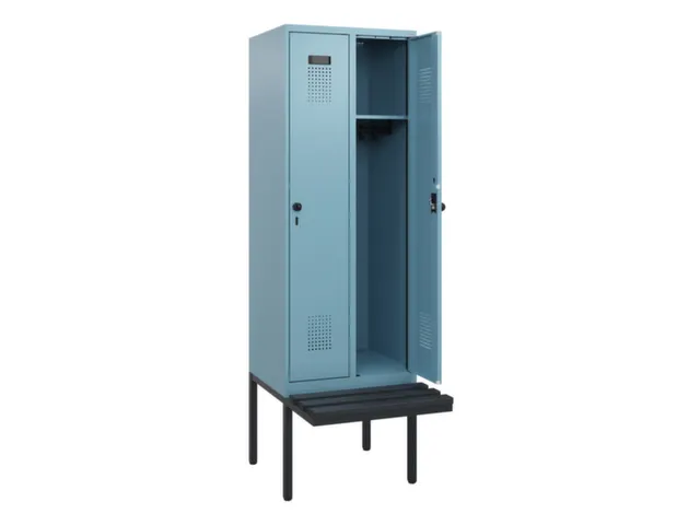 locker met bank,HxBxD 1950x600x815mm,2vak,vak B 300mm,draaigrendel
