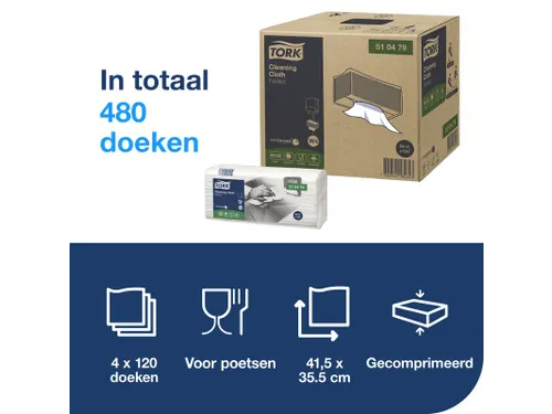 Reinigingsdoek Tork Cleaning W4 flexibel nonwoven 120st wit 510479