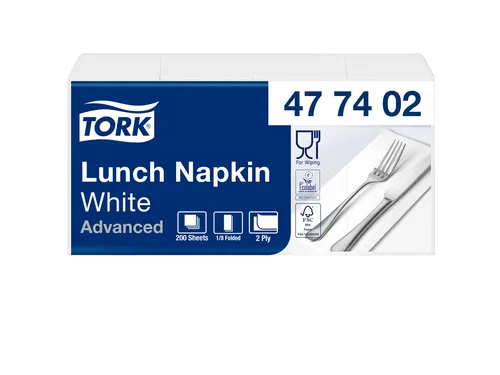 Servetten Tork 477402 Advanced 2-laags 33x33cm 1/8 vouw wit 200st.