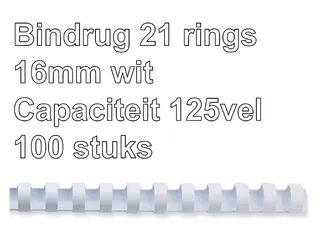 Bindrug GBC 16mm 21-rings A4 wit 100stuks - 2