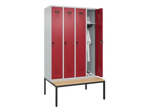 locker met bank,HxBxD 2120x1200x815mm,4vak,vak B 300mm,draaigrendel