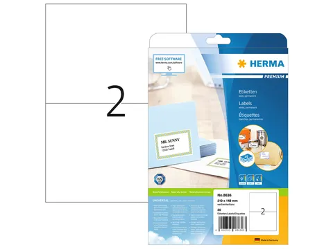 HERMA 8636 Premium etiketten A4 210x148mm Wit 20 stuks