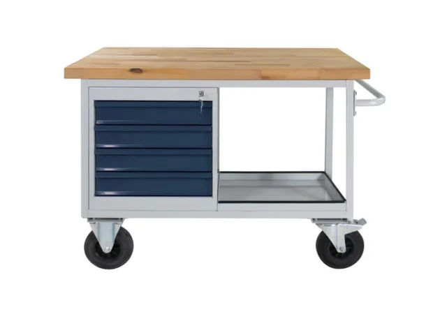 werkbank,verrijdbaar,HxBxD 840x1300x600mm,beukblad,draagverm. 500kg