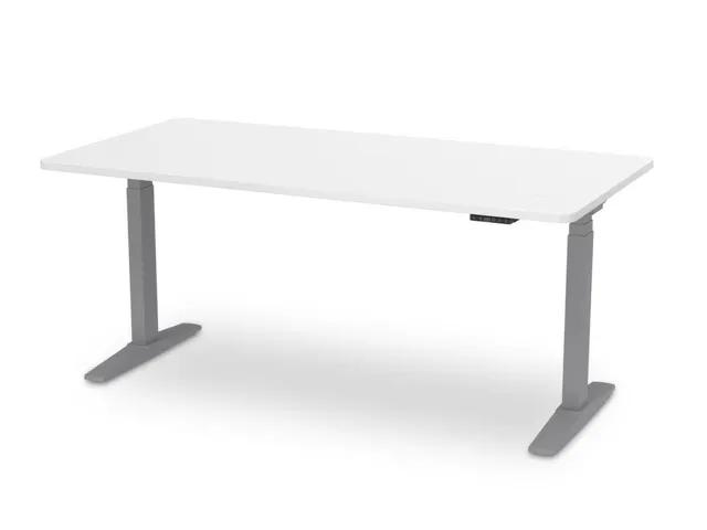 Elektrisch ihv bureau,HxBxD 650-1300x1600x800mm,blad wit,T-voet grijs