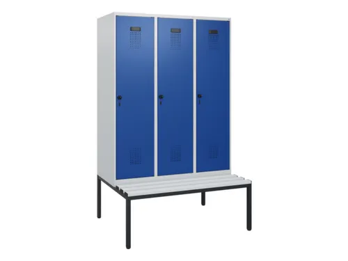 locker met bank,HxBxD 1950x1200x815mm,3vak,vak B 400mm,draaigrendel