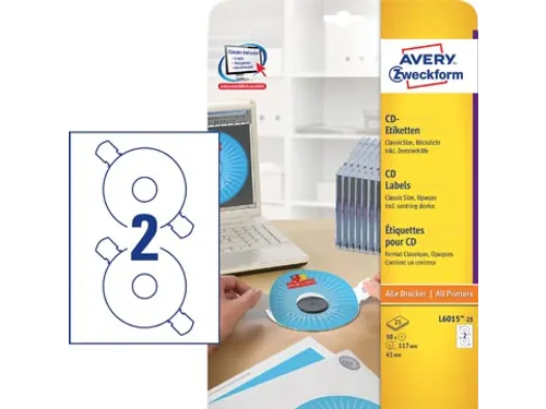 Avery Zweckform L6015-25 CD etiketten diameter 117 mm Wit 50 stuks