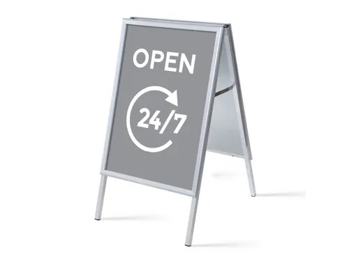 Stoepbord A1 complete set met print 'Open 24/7' Grijs