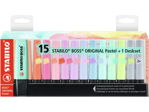 Markeerstift STABILO BOSS Original 70/15 pastel assorti deskset 15 st