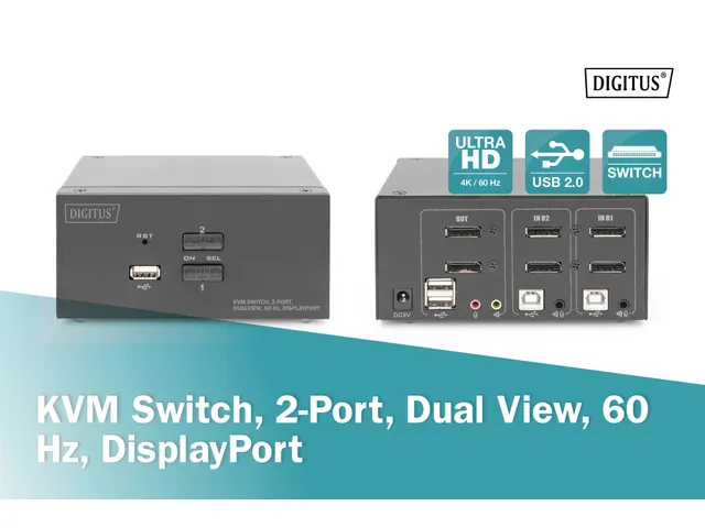 KVM-switch 2 poorten dubbel scherm 4K@60fp DisplayPort