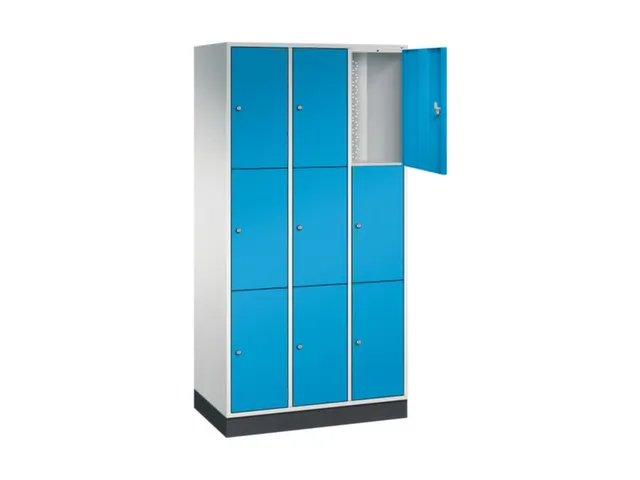 lockerkast,RAL 7035/RAL 5012,HxBxD 1950x920x500mm,3x3vakken,cil.-slot
