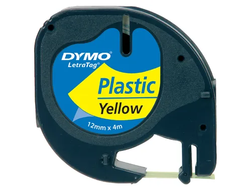 Labeltape Dymo Letratag 91202 plastic 12mm zwart op geel S0721620