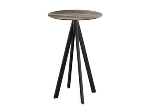 statafel,HxØ 1090x700mm,rond,4voeten zwart,blad HPL Tropical Wood