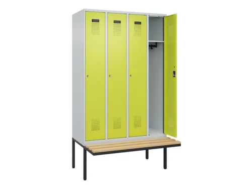 locker met bank,HxBxD 2120x1200x815mm,4vak,vak B 300mm,cilinderslot