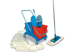 dweilwagenset,emmer 2x18l ROOD/BLAUW,mophouder,mopwringer,10moppen