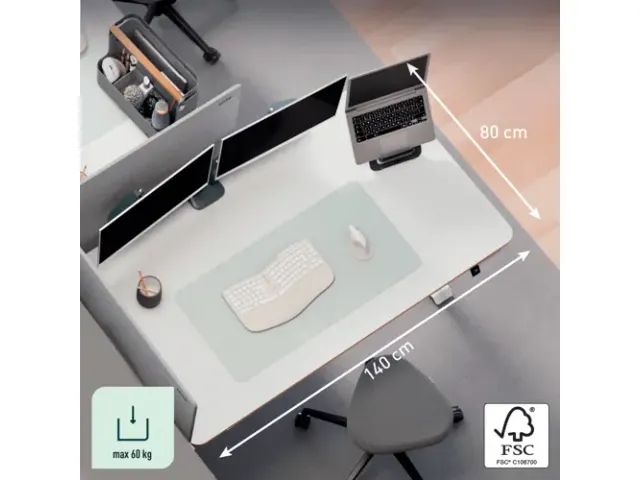 Ergo bureau assis/debout, ft plateau 140 x 80 cm, électrique, sur pie