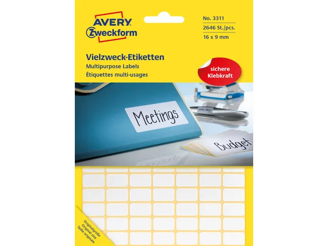 etiket Avery Zweckform 16x9mm wit pakje a 2646 etiketjes