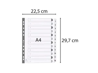 Bedrukte tabbladen A4 geplastificeerde tabs 12-delig 1-12 Wit - 2