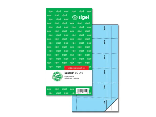 Bonboekje Sigel zelfdoorschrijvend 10,5x20cm 360 nrs blauw