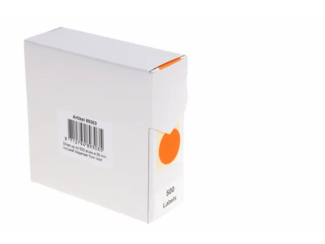 Etiquette sur rouleau 25mm rouge fluo + dévidoir 500 pièces