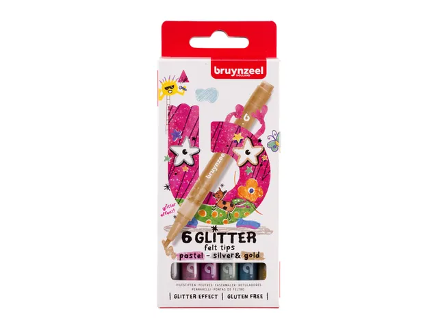 Feutre Bruynzeel Kids pastel argent or Glitter set 6 couleurs brillant