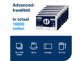 Toiletpapier Tork 472168 T4 Advanced 2-laags 400 vel wit - 3