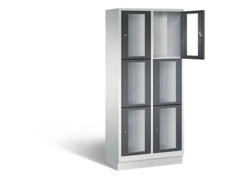 Lockerkast 1800x810x500mm 2x3 vakken Cilinderslot, Sokkel, RAL7021