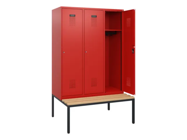 locker met bank,HxBxD 1950x1200x815mm,3vak,vak B 400mm,cilinderslot