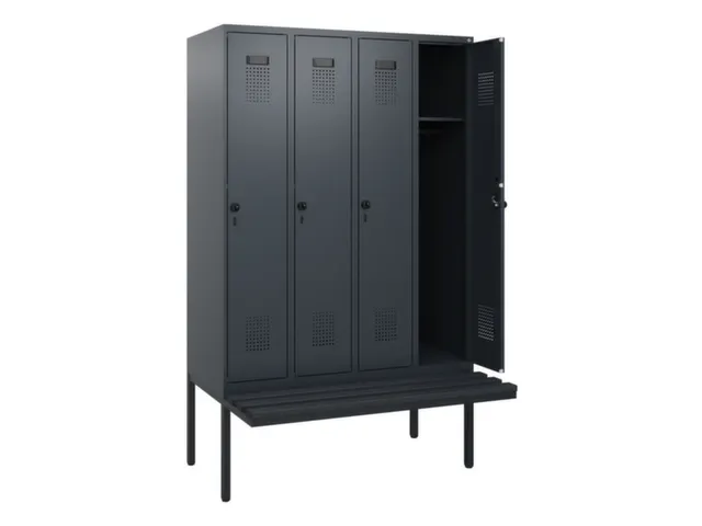 locker met bank,HxBxD 1950x1200x815mm,4vak,vak B 300mm,draaigrendel