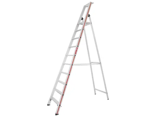 trapladder,eenzijdig,10treden,stand H 2,32m,balk L 3,2m,aluminium