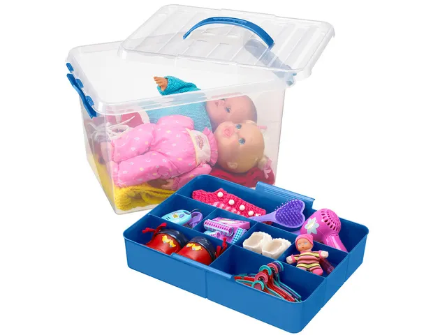 Q-line opbergbox 15L met bakje transparant blauw - 40x30x18cm