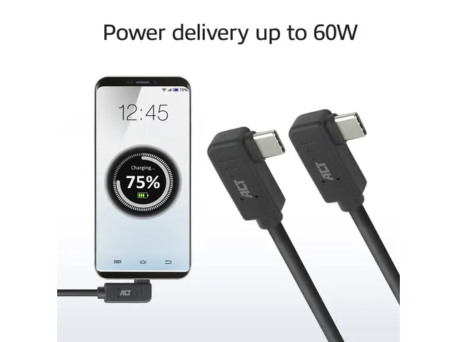 Kabel ACT USB-C hoek links/rechts 10Gbps 2m