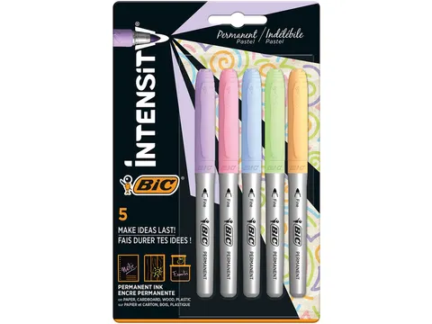 Viltstift Bic Intensity rond 0.8mm permanent blister à 5 pastelkleure