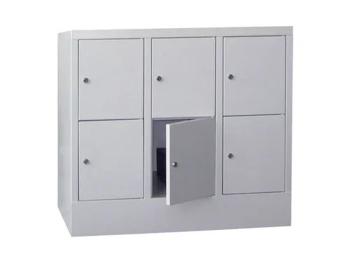 lockerkast,HxBxD 855x900x500mm,3x2vakken,RAL7035,front RAL7035