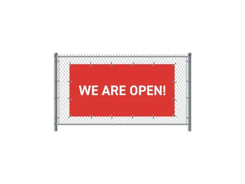 Hekwerkbanner 200x100 cm Rood met Engelse Print We Are Open